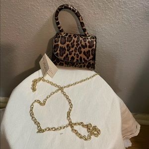 WOMENS' Mini Vegan Crossbody handbag Leopard Print Gold Tone Chain Strap